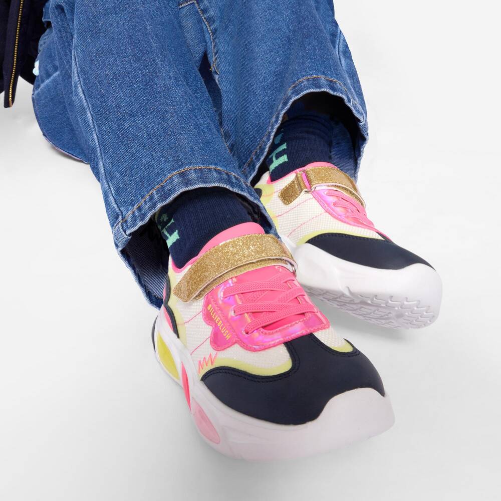 Billieblush-Girls Glittery Mesh Trainers with Light-Up Soles | Childrensalon