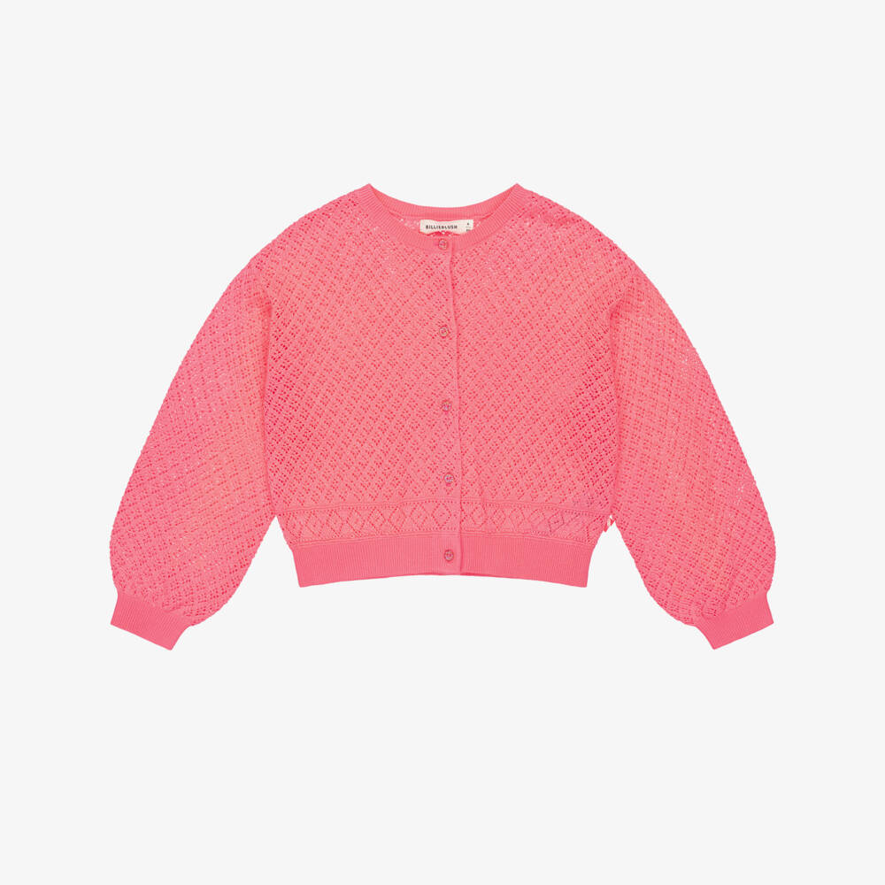Billieblush-Girls Glittery Neon Pink Lacy Knit Cardigan  | Childrensalon