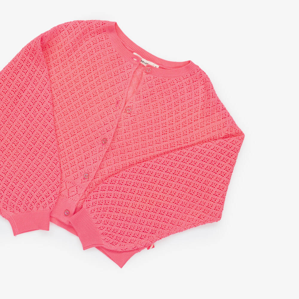 Billieblush-Girls Glittery Neon Pink Lacy Knit Cardigan  | Childrensalon