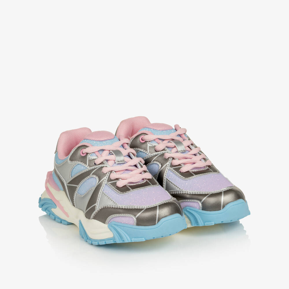 Billieblush-Girls Glittery Pink Mesh Lace-Up Trainers | Childrensalon