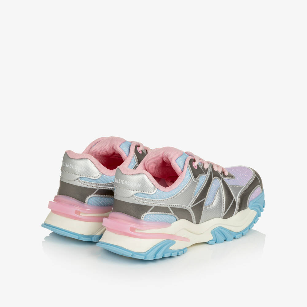 Billieblush-Girls Glittery Pink Mesh Lace-Up Trainers | Childrensalon