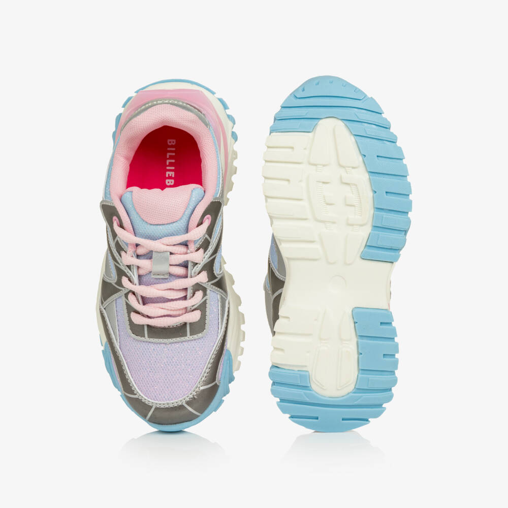 Billieblush-Girls Glittery Pink Mesh Lace-Up Trainers | Childrensalon