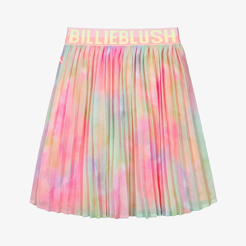 Billieblush-Girls Glittery Pink Multicolour Pleated Logo Skirt | Childrensalon