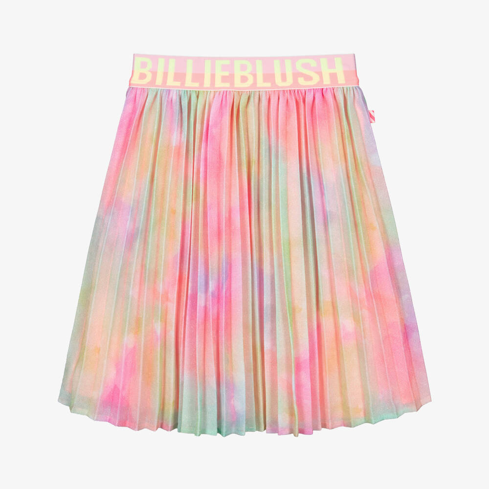 Billieblush-Girls Glittery Pink Multicolour Pleated Logo Skirt | Childrensalon