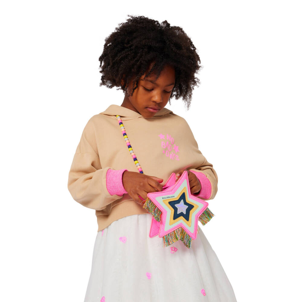 Billieblush-Girls Glittery Pink Star Bag with Fringing (18cm)  | Childrensalon