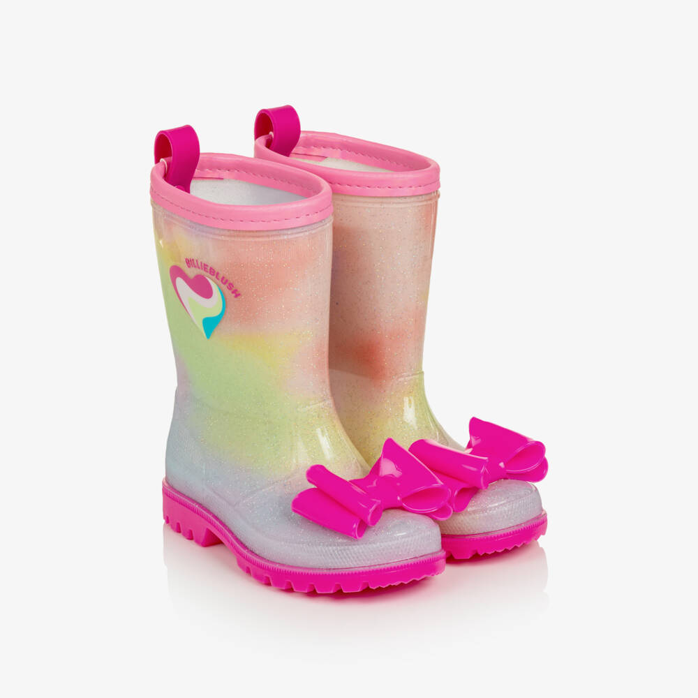 Billieblush-Girls Glittery Rainbow Rain Boots with Bows | Childrensalon