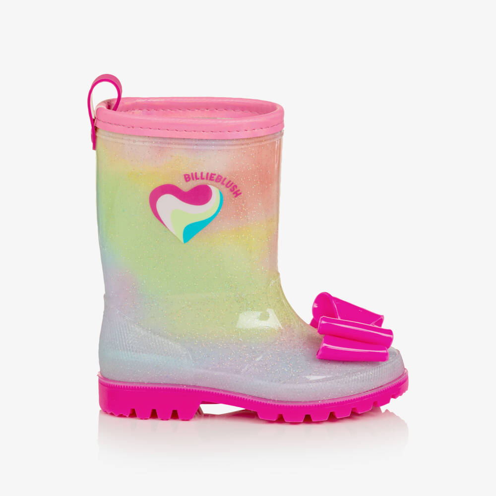 Billieblush-Girls Glittery Rainbow Rain Boots with Bows | Childrensalon