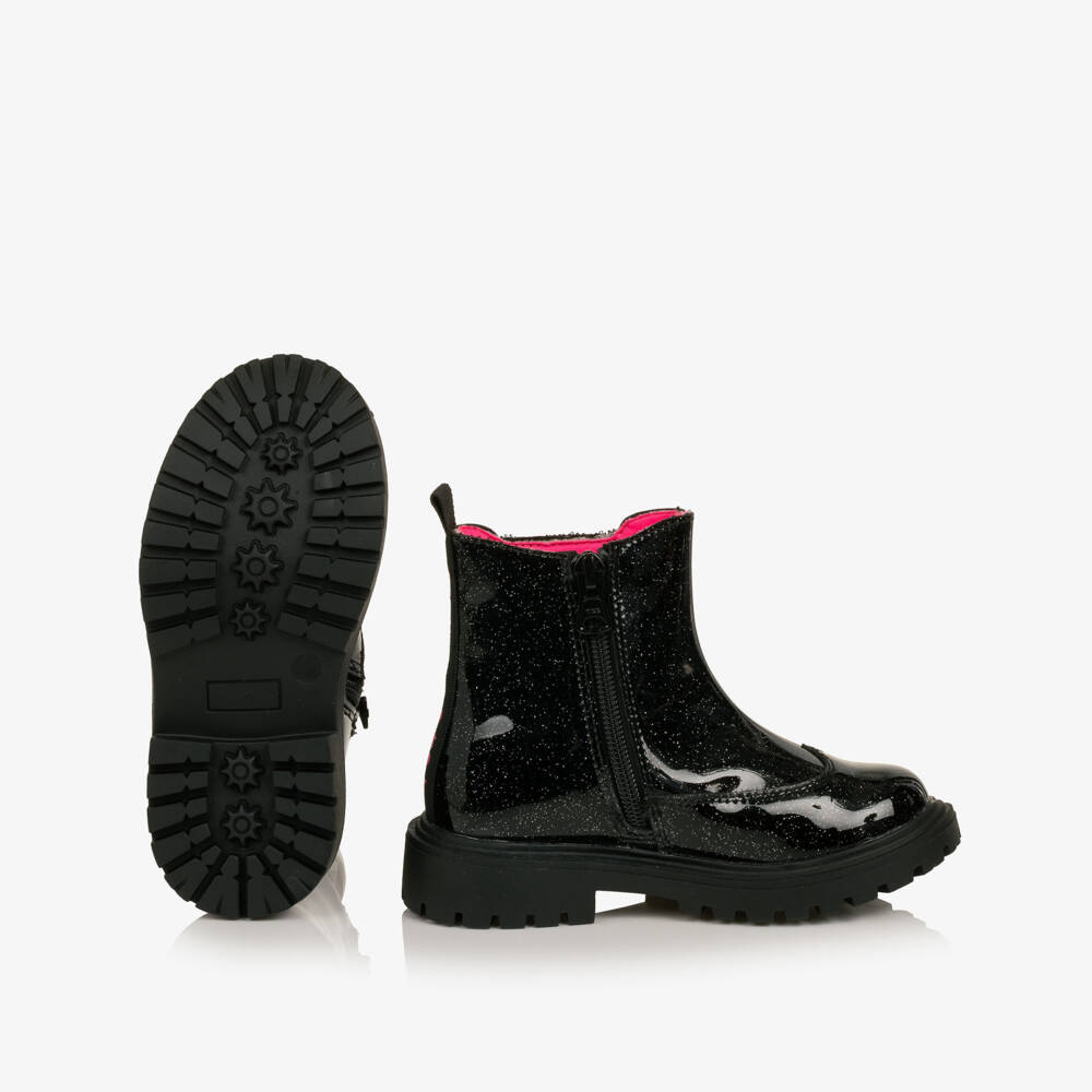 Billieblush-Girls Glossy Black Boots with Rainbow Trims | Childrensalon