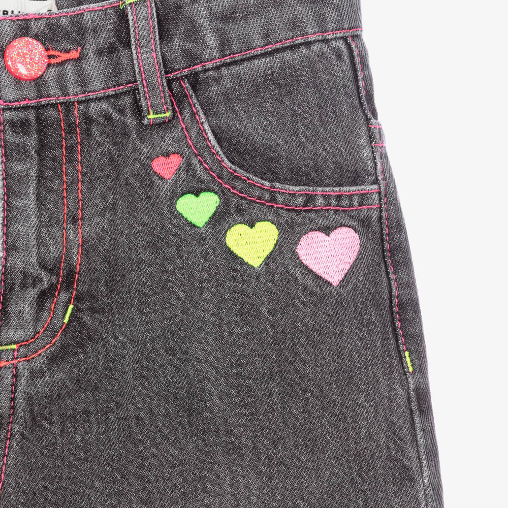 Billieblush-Girls Grey Barrel Leg Jeans with Pink Overstitch | Childrensalon