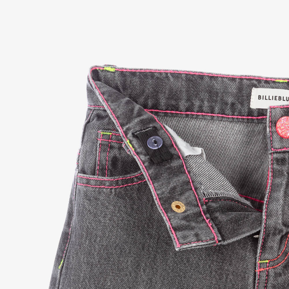 Billieblush-Girls Grey Barrel Leg Jeans with Pink Overstitch | Childrensalon