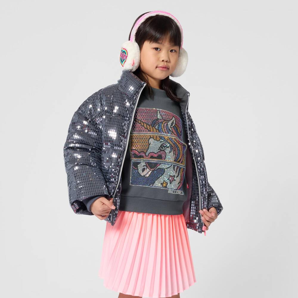 Billieblush-Girls Grey Cotton Sweatshirt with Diamanté Unicorn | Childrensalon