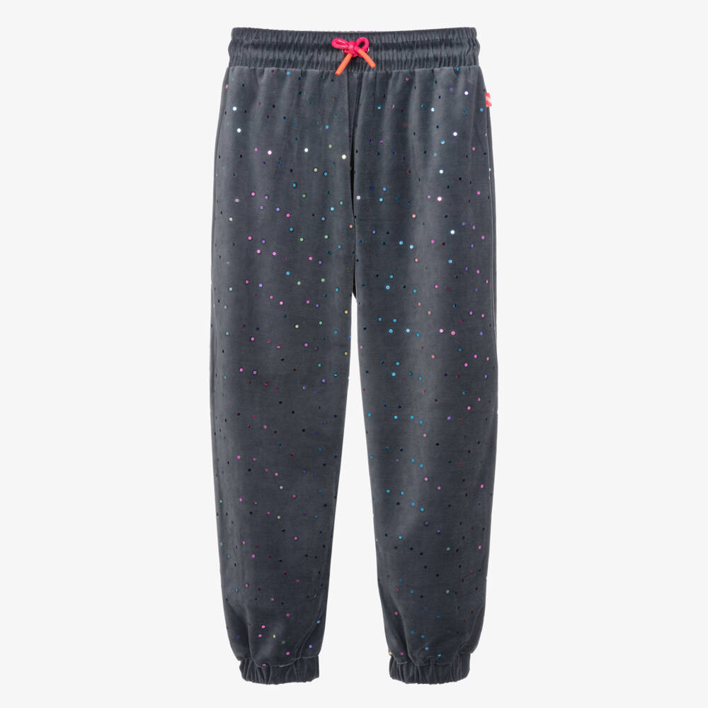 Billieblush-Girls Grey Velour Joggers with Dot Sequins | Childrensalon