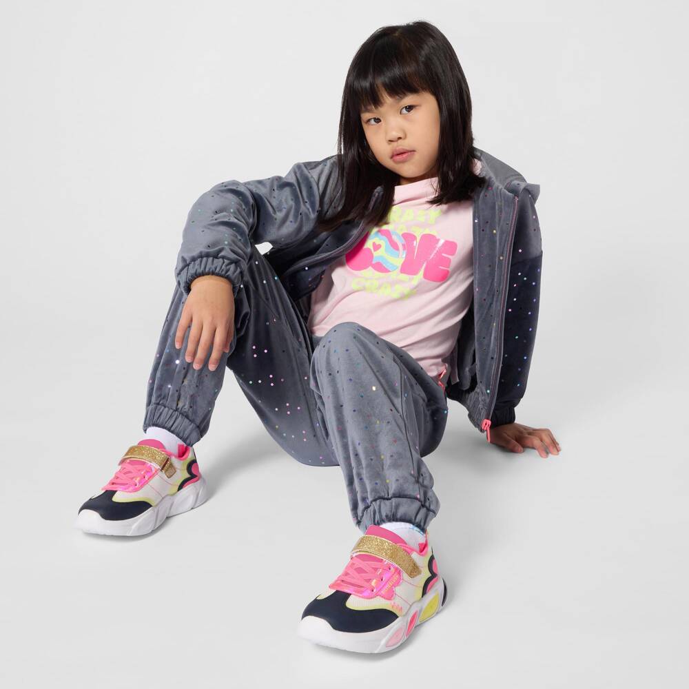 Billieblush-Girls Grey Velour Zip-Up Top with Dot Sequins | Childrensalon