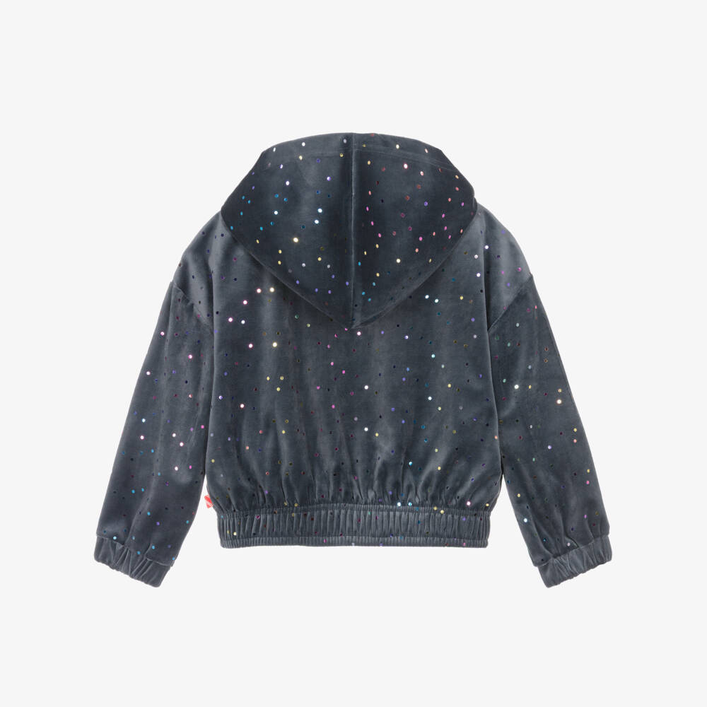 Billieblush-Girls Grey Velour Zip-Up Top with Dot Sequins | Childrensalon