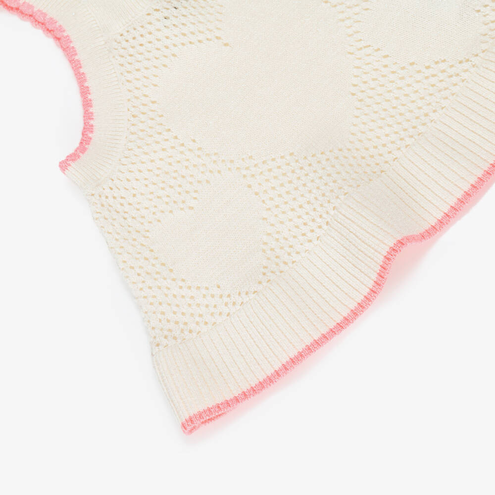 Billieblush-Girls Iridescent Ivory Cotton Knit Heart Top with Pink Trims | Childrensalon