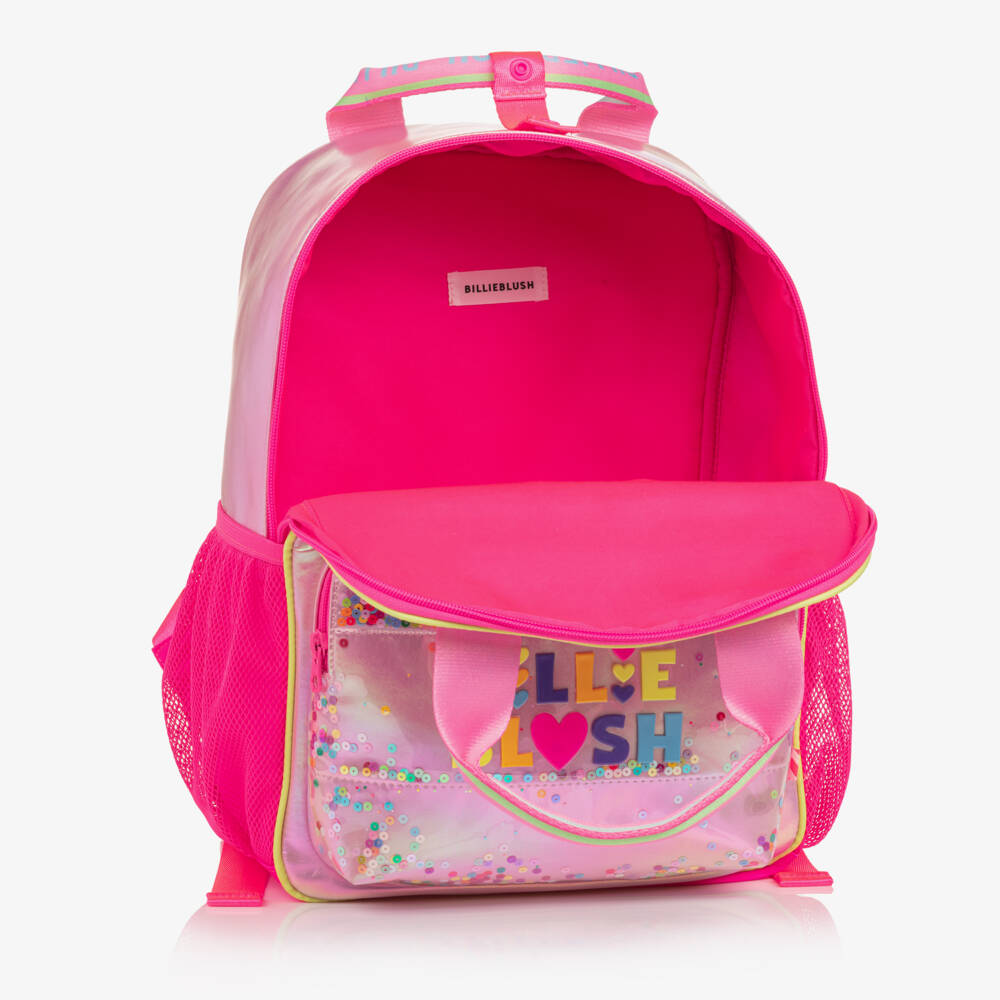 Billieblush-Girls Iridescent Pink Backpack with Moving Sequins (35cm) | Childrensalon