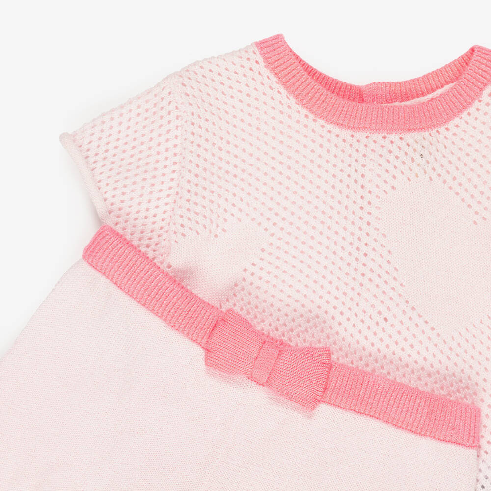 Billieblush-Girls Iridescent Pink Cotton Knit Heart Shorts Set | Childrensalon