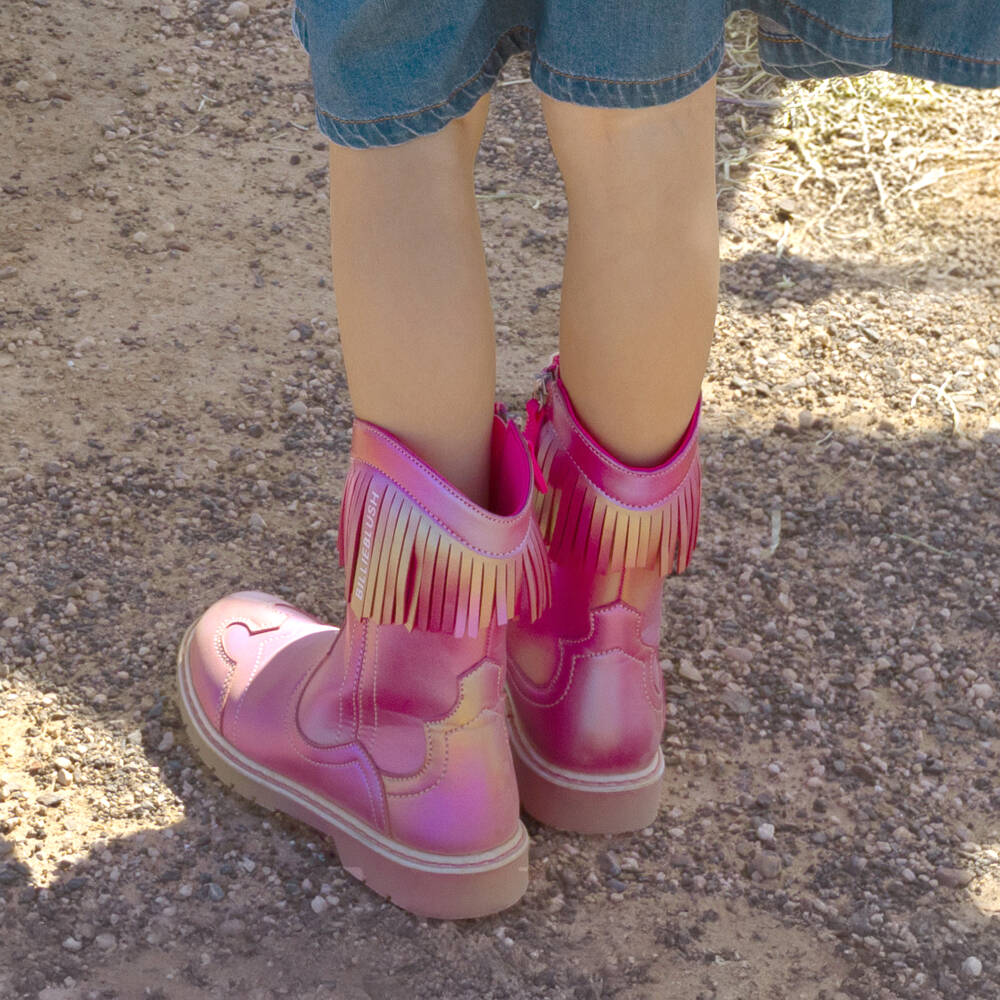 Billieblush-Girls Iridescent Pink Fringe Boots | Childrensalon