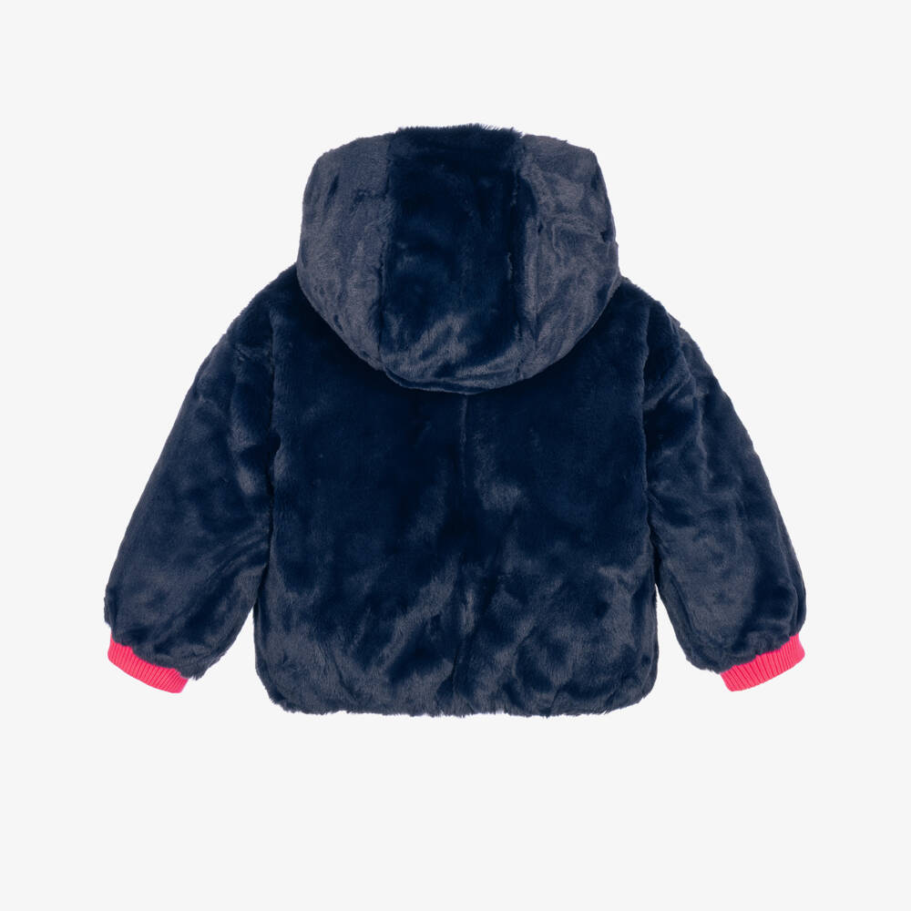 Billieblush-Girls Iridescent Pink & Navy Blue Plush Reversible Jacket | Childrensalon