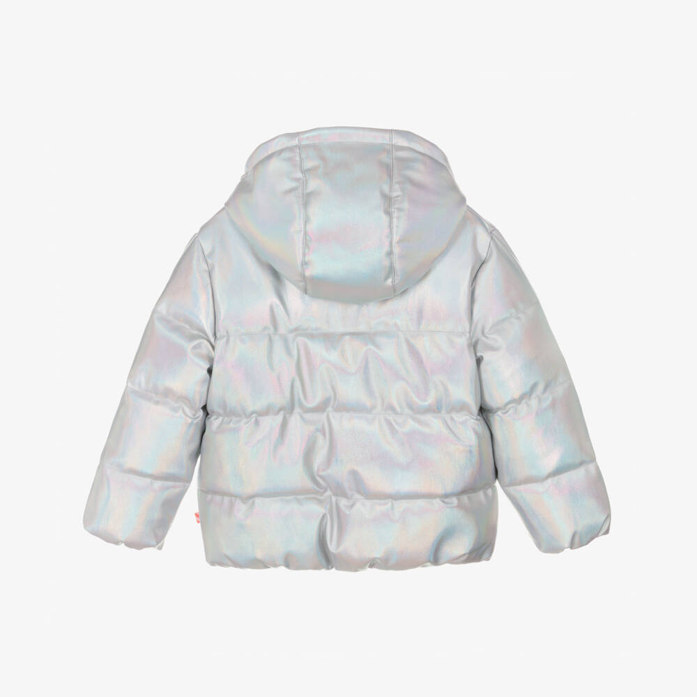 Billieblush-Girls Iridescent Silver Coat with Decorative Pearls | Childrensalon