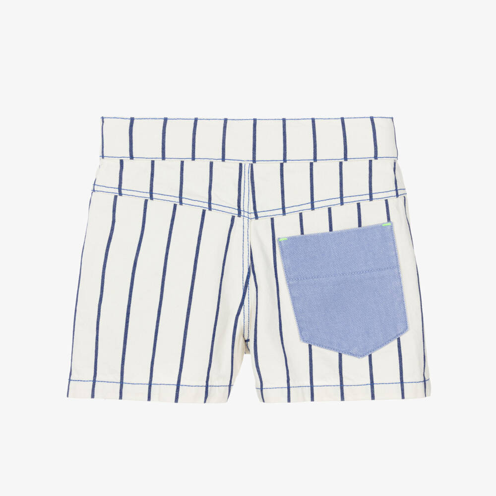 Billieblush-Girls Ivory & Blue Stripe Denim Shorts with Patch Pockets | Childrensalon
