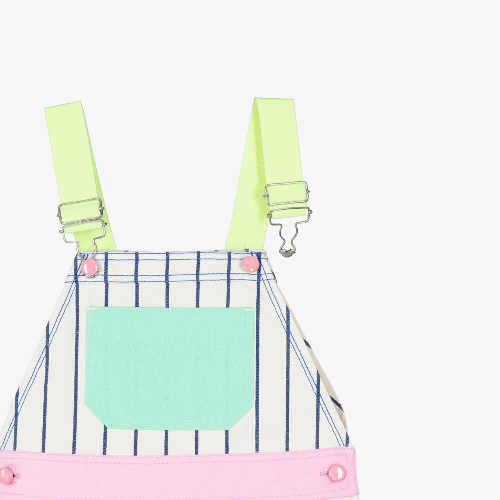 Billieblush-Girls Ivory & Blue Stripe Pinafore Dress in Denim & Tulle | Childrensalon