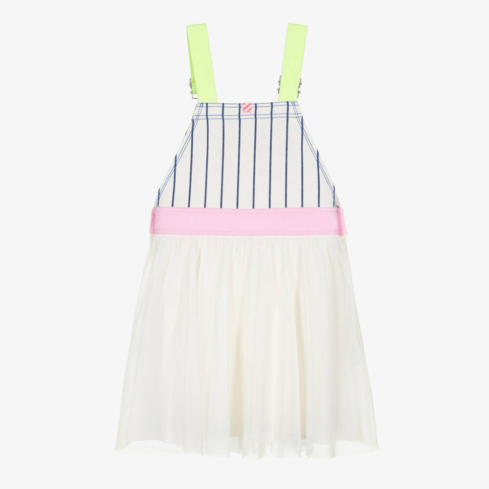 Billieblush-Girls Ivory & Blue Stripe Pinafore Dress in Denim & Tulle | Childrensalon