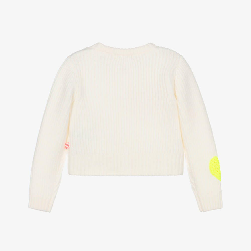 Billieblush-Girls Ivory Chunky Knit Cardigan with Colourful Hearts | Childrensalon