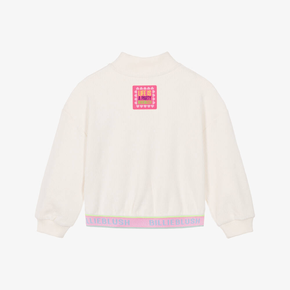 Billieblush-Girls Ivory Corduroy Fleece Zip Up Top | Childrensalon