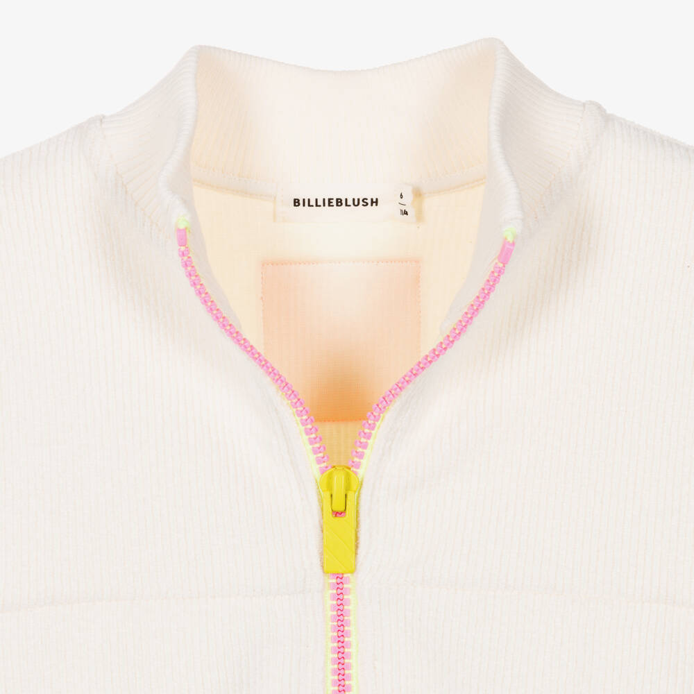 Billieblush-Girls Ivory Corduroy Fleece Zip Up Top | Childrensalon