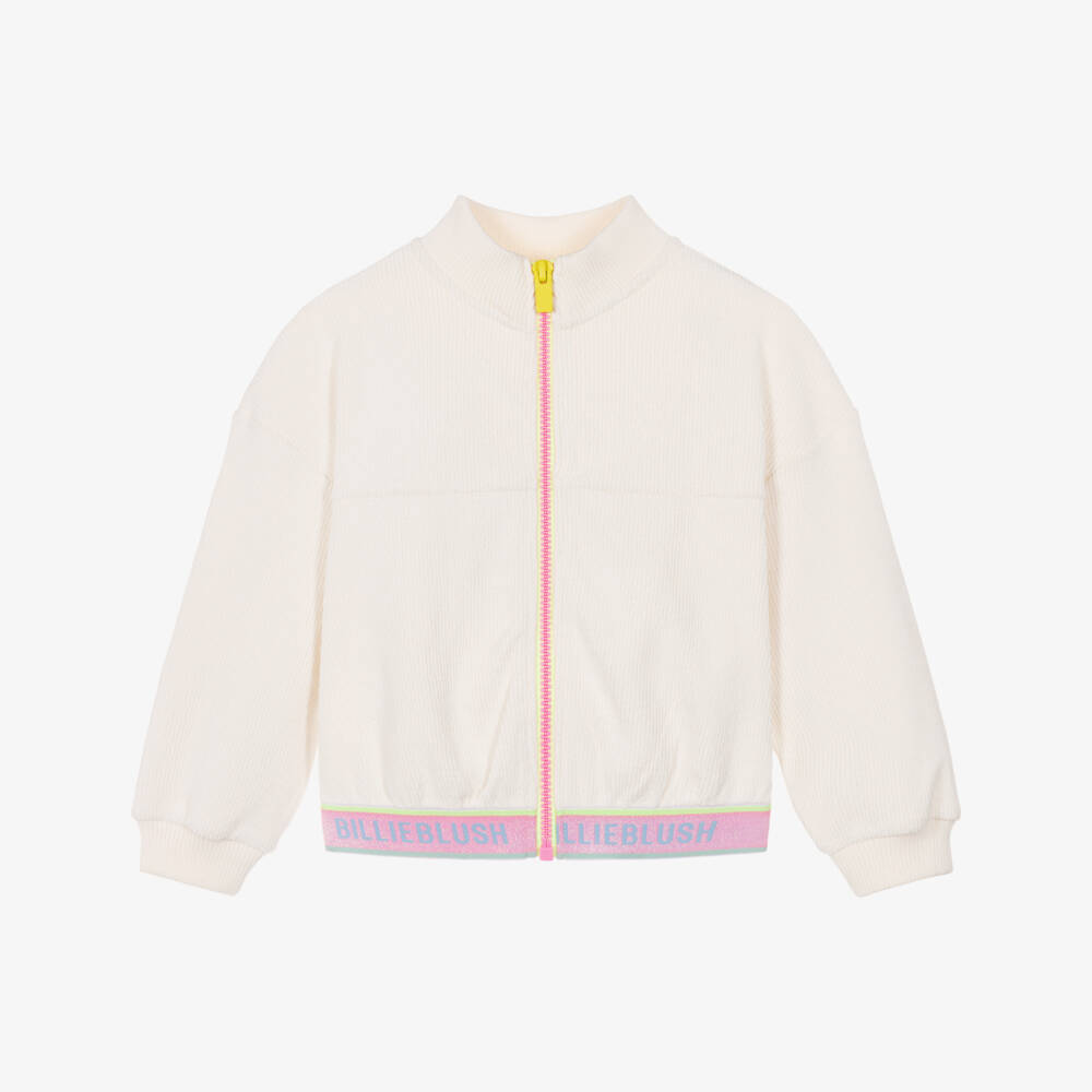 Billieblush-Girls Ivory Corduroy Fleece Zip Up Top | Childrensalon