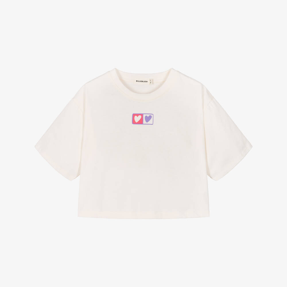 Billieblush-Girls Ivory Cotton Boxy Fit T-Shirt  | Childrensalon