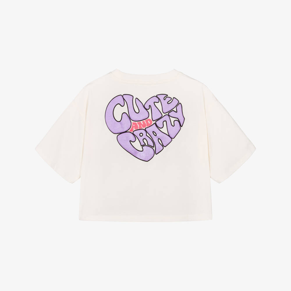 Billieblush-Girls Ivory Cotton Boxy Fit T-Shirt | Childrensalon