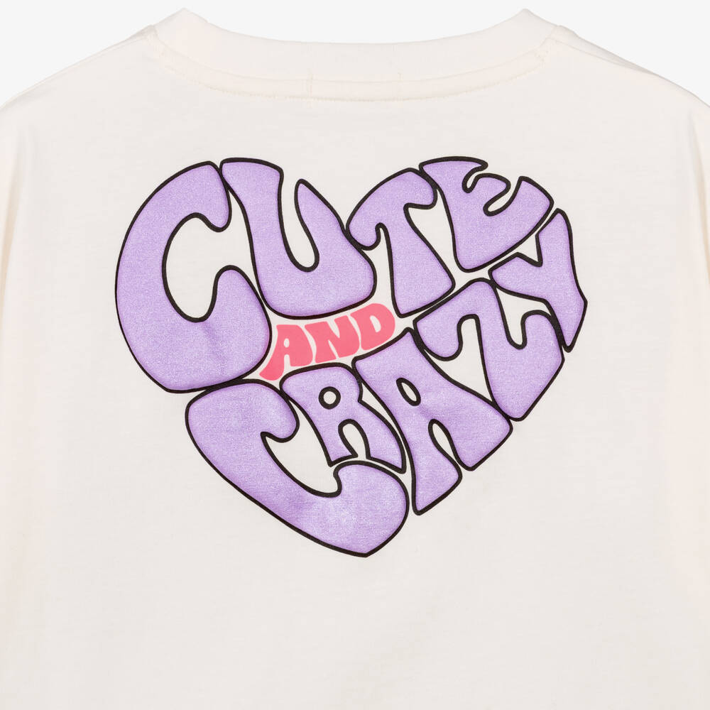 Billieblush-Girls Ivory Cotton Boxy Fit T-Shirt | Childrensalon
