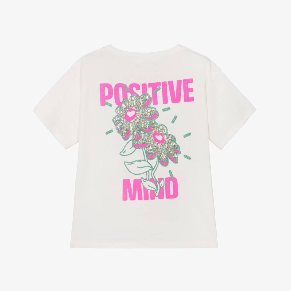Billieblush-Girls Ivory Cotton Positive Mind T-Shirt | Childrensalon