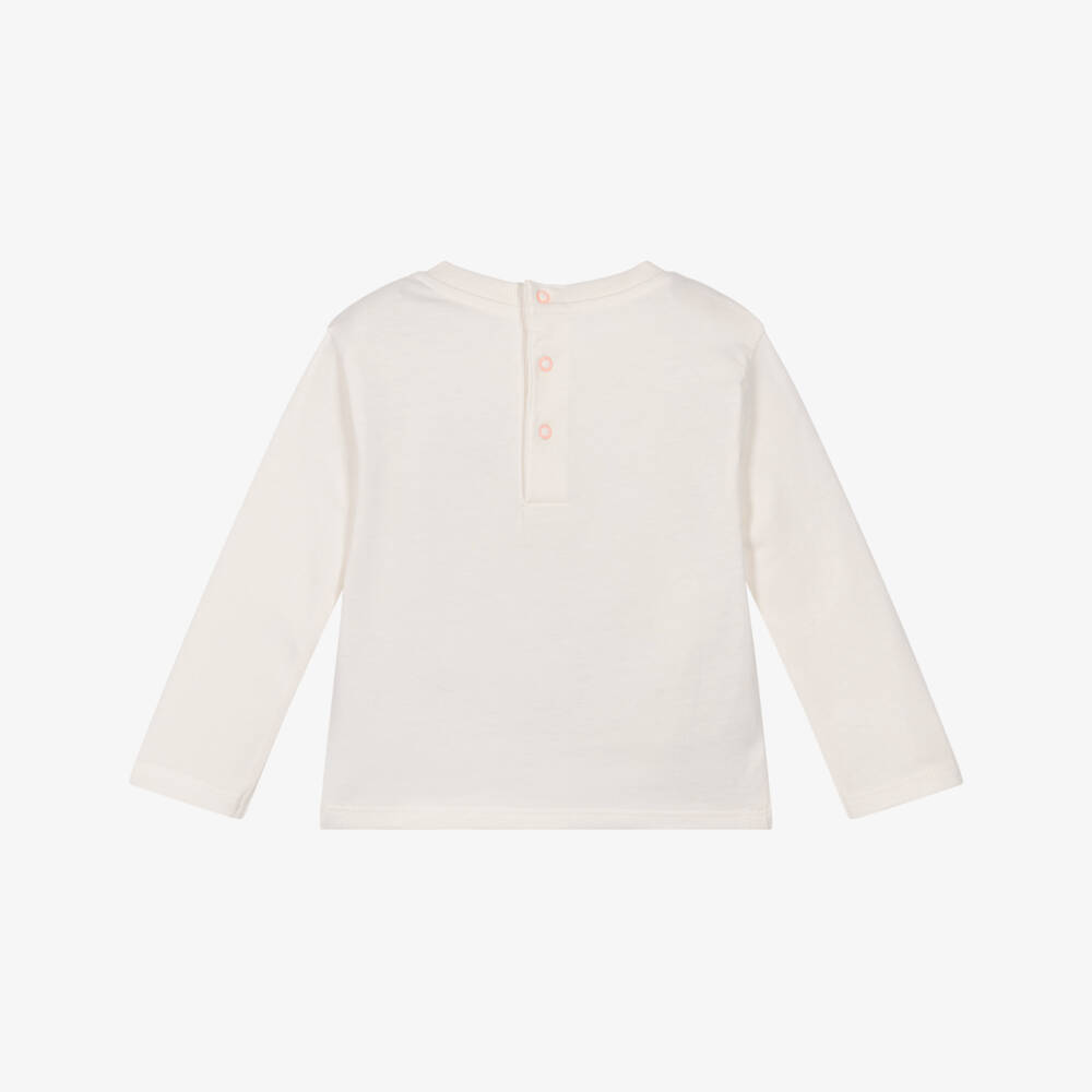 Billieblush-Girls Ivory Cotton Sheep Top with Pom-Poms | Childrensalon