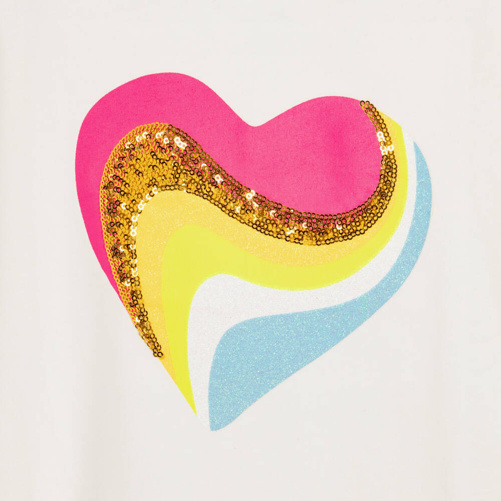 Billieblush-Girls Ivory Cotton Sparkly Heart Print T-Shirt | Childrensalon