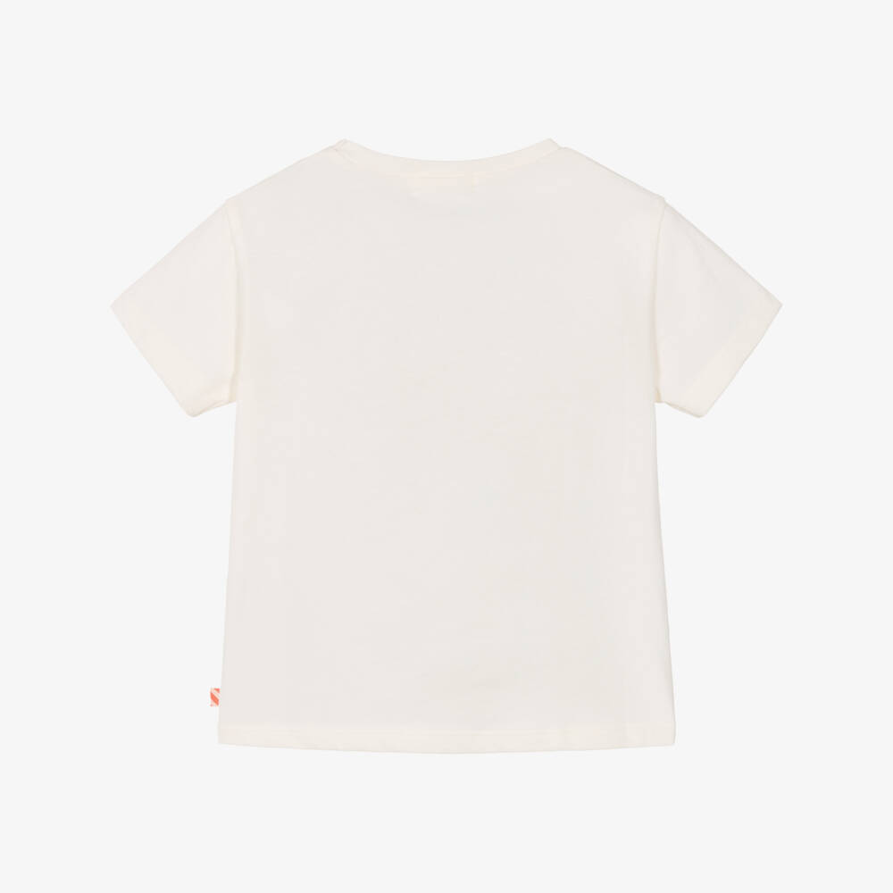 Billieblush-Girls Ivory Cotton Sparkly Heart Print T-Shirt | Childrensalon