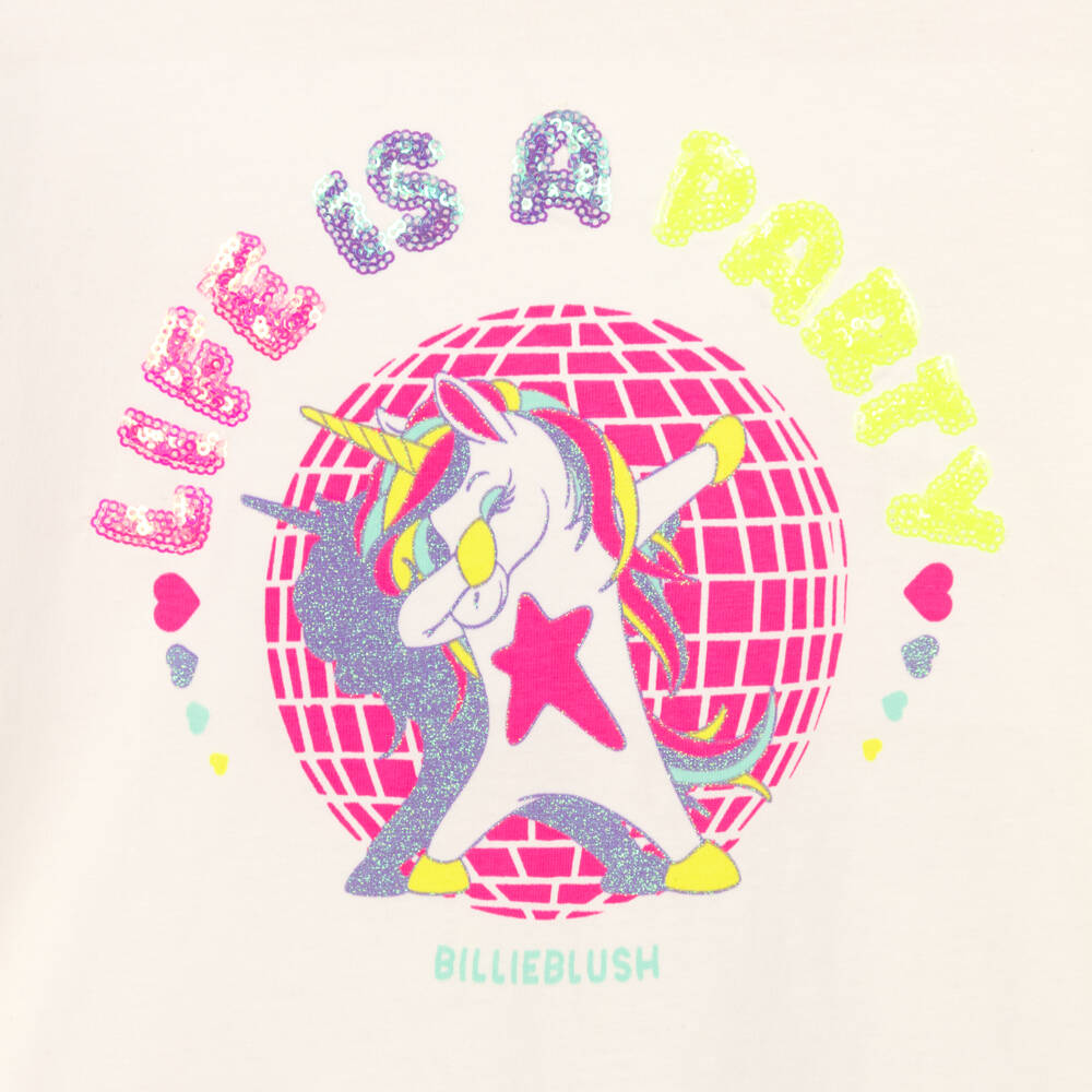 Billieblush-Girls Ivory Cotton Unicorn Party Top | Childrensalon