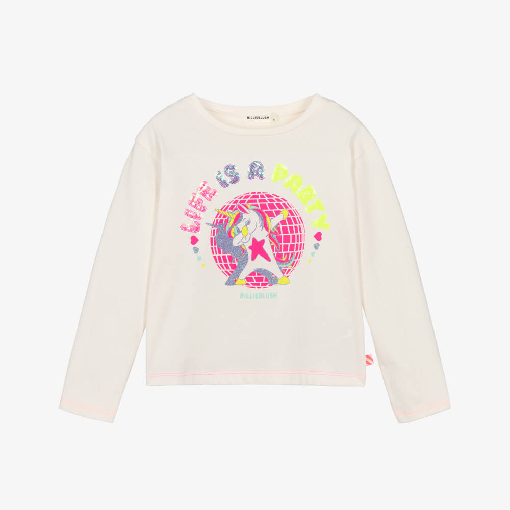 Billieblush-Girls Ivory Cotton Unicorn Party Top | Childrensalon