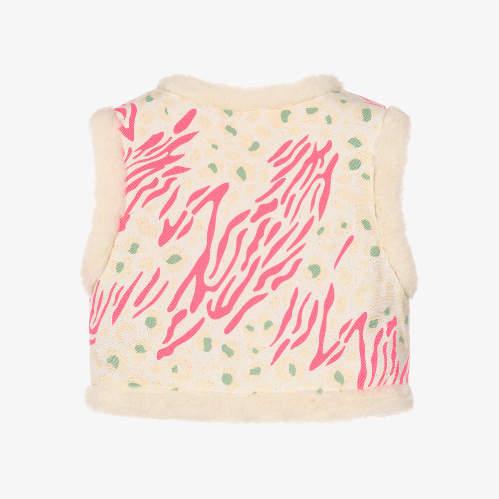 Billieblush-Girls Ivory Fleece-Lined Gilet with Leopard Print | Childrensalon