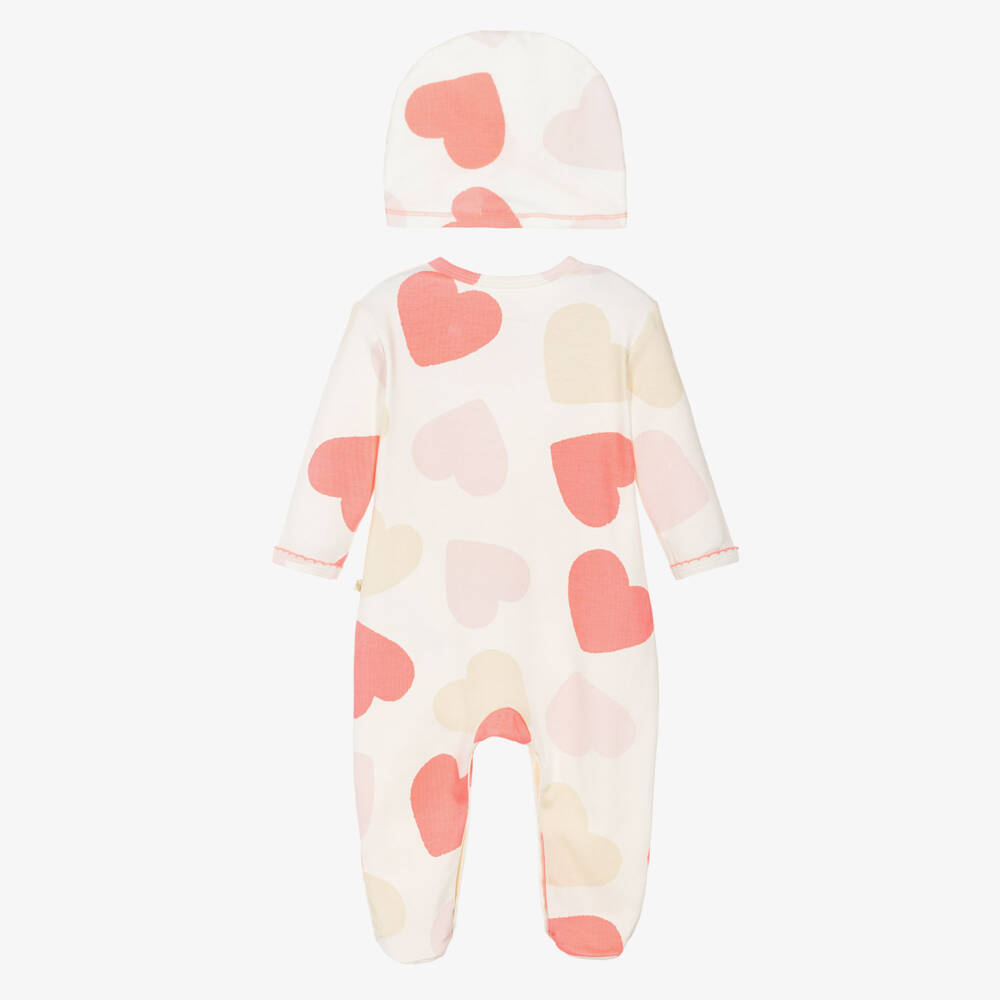 Billieblush-Girls Ivory Heart Print Cotton Babygrow & Hat Set | Childrensalon