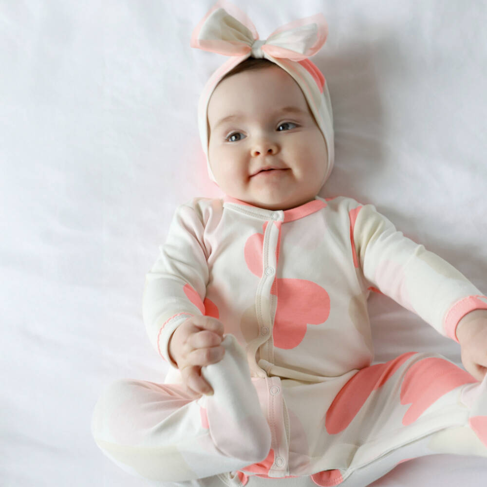 Billieblush-Girls Ivory Heart Print Cotton Babygrow & Hat Set | Childrensalon