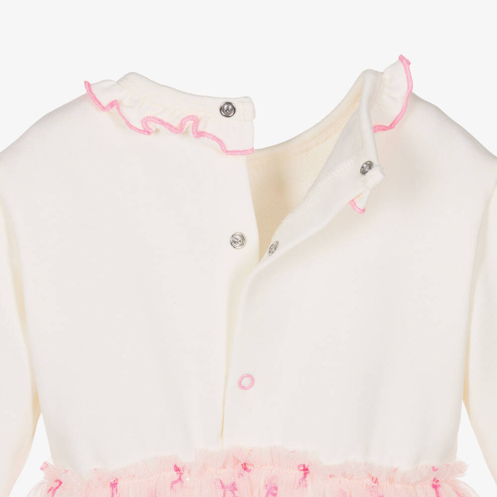 Billieblush-Girls Ivory Jersey Dress with Pink Tulle Skirt | Childrensalon