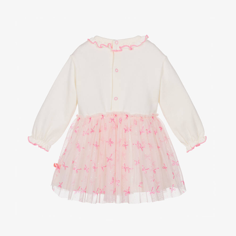 Billieblush-Girls Ivory Jersey Dress with Pink Tulle Skirt | Childrensalon