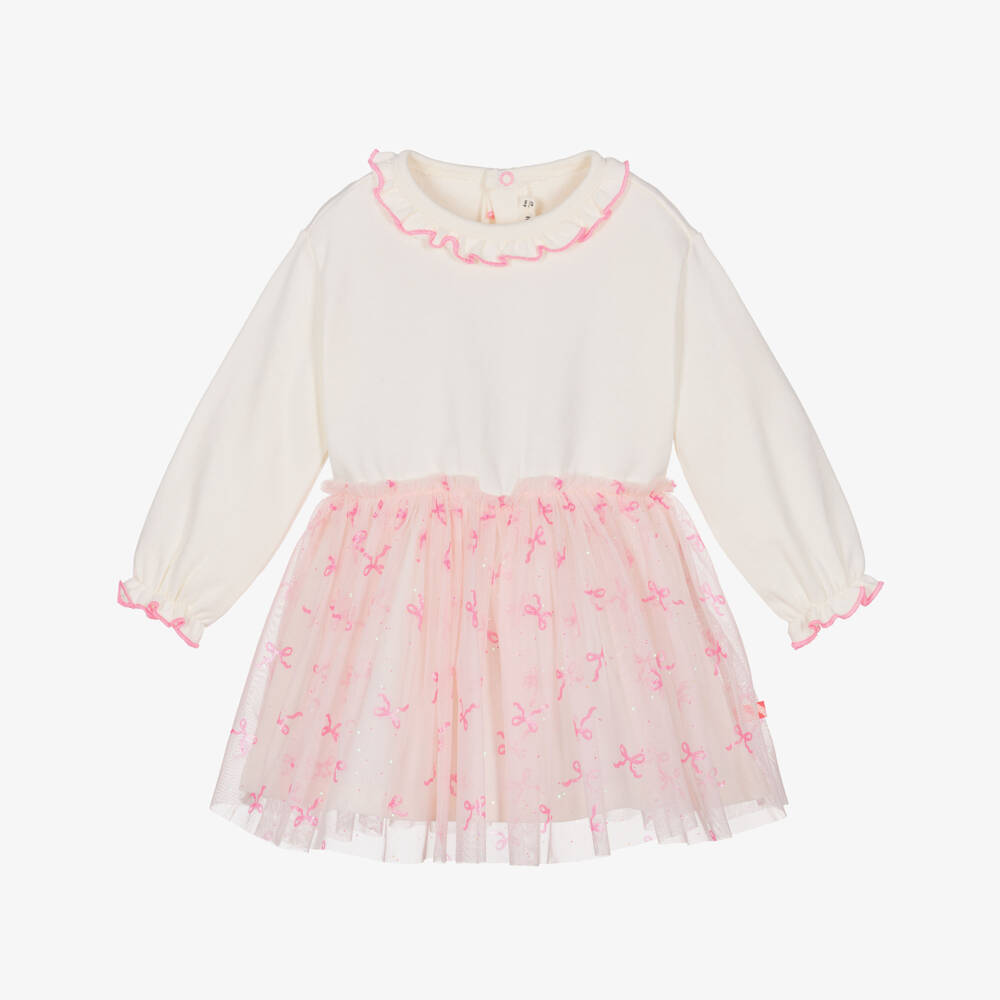 Billieblush-Girls Ivory Jersey Dress with Pink Tulle Skirt | Childrensalon