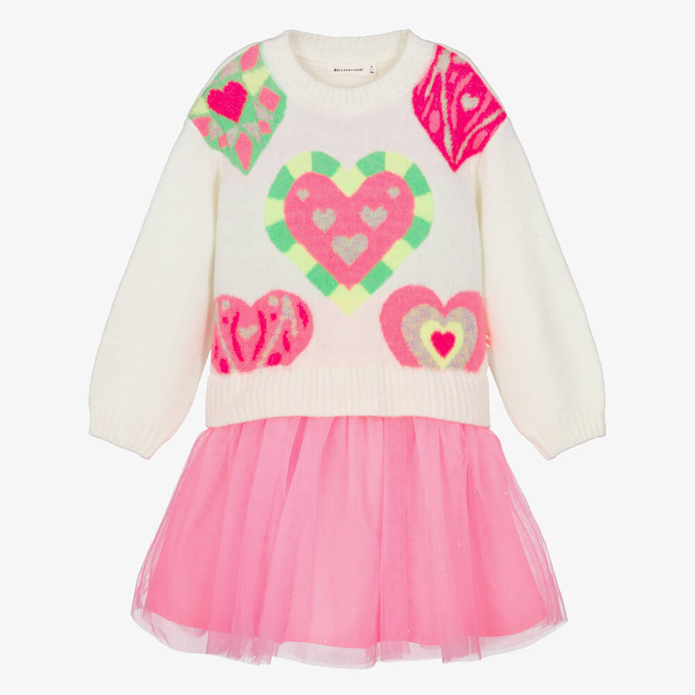 Billieblush-Girls Ivory Knit & Pink Tulle Dress | Childrensalon