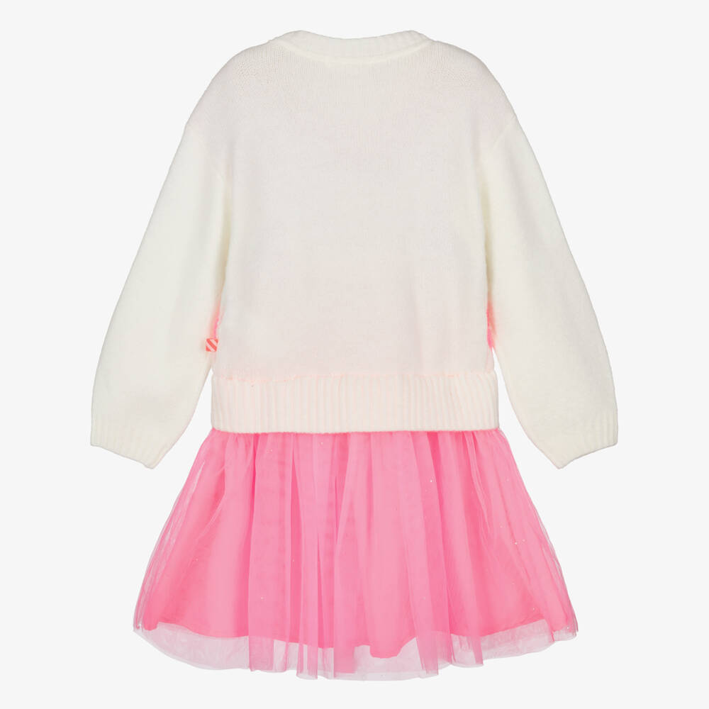 Billieblush-Girls Ivory Knit & Pink Tulle Dress | Childrensalon
