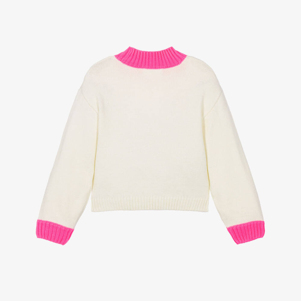 Billieblush-Girls Ivory Knit Sweater with Colourful Hearts | Childrensalon