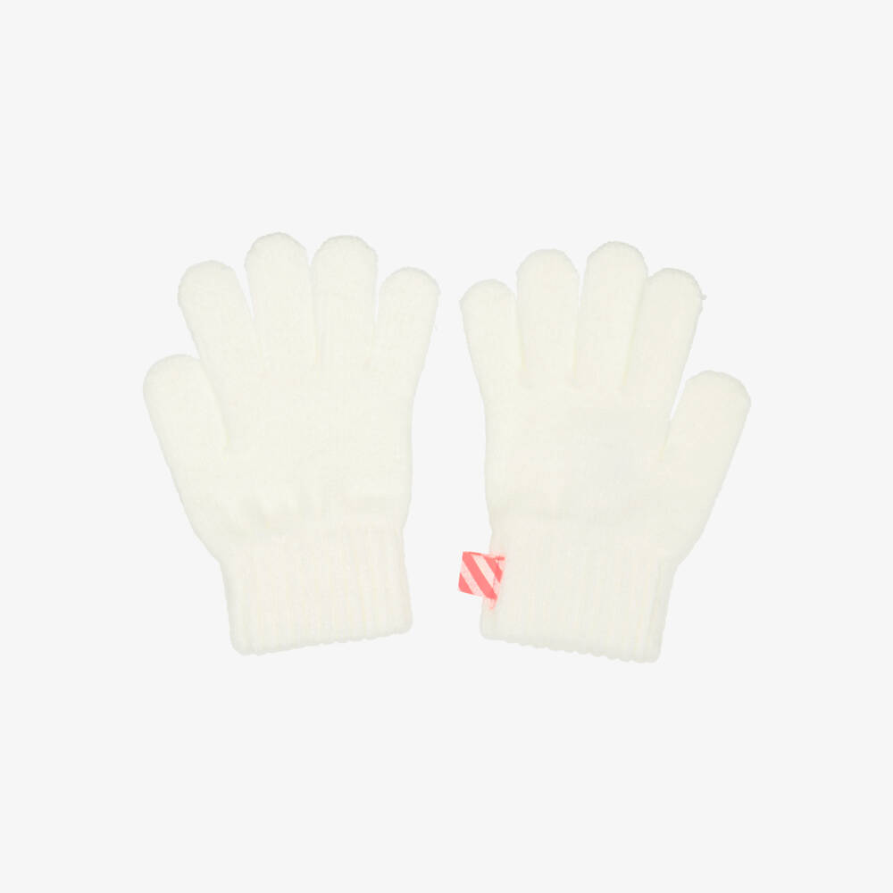 Billieblush-Girls Ivory Knitted Gloves with Colourful Diamanté | Childrensalon